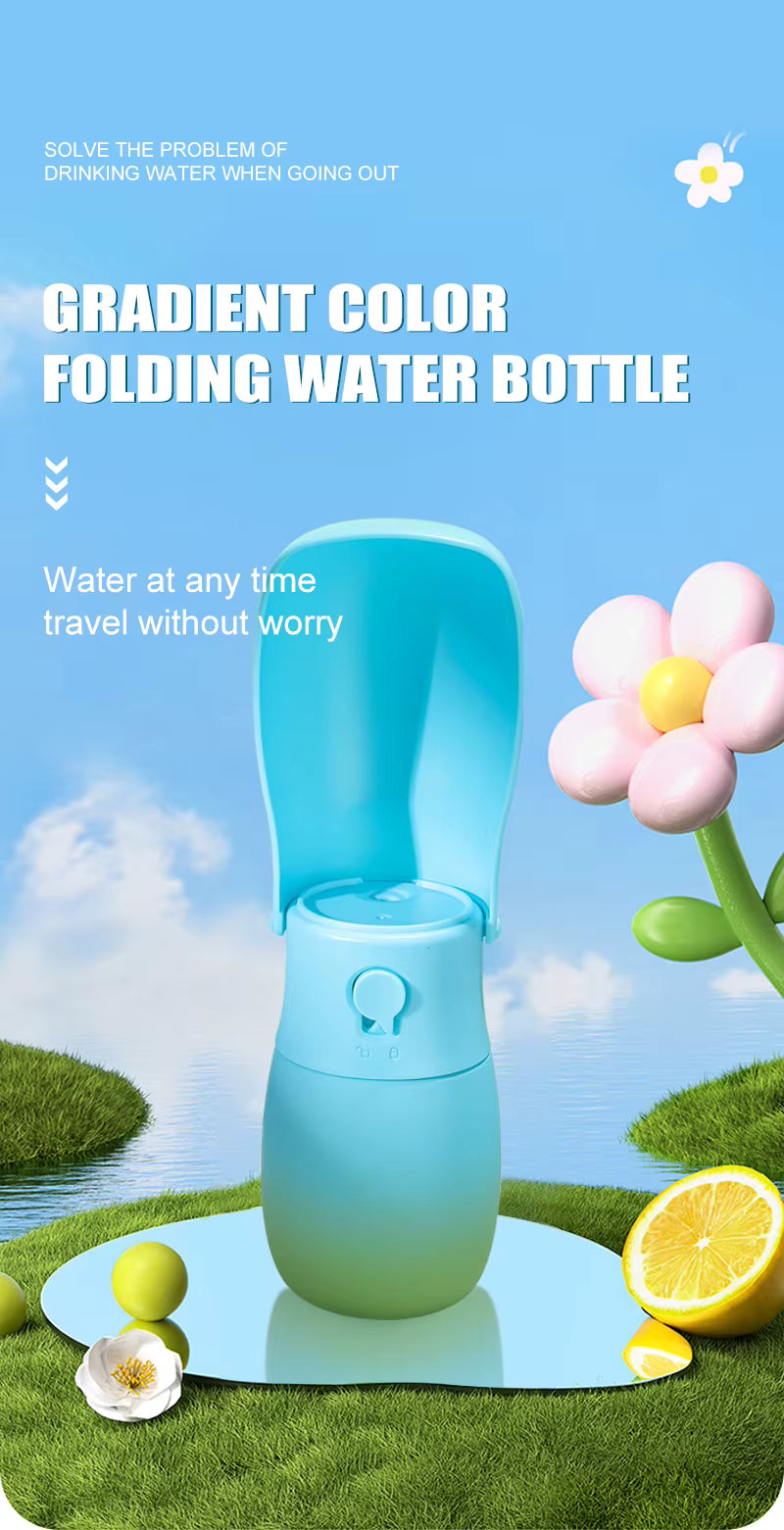 Dog Water Bottle 2 in 1 Gradient Color Outdoor Foldable 19oz Plastic Portable Pet Bowls and Feeders