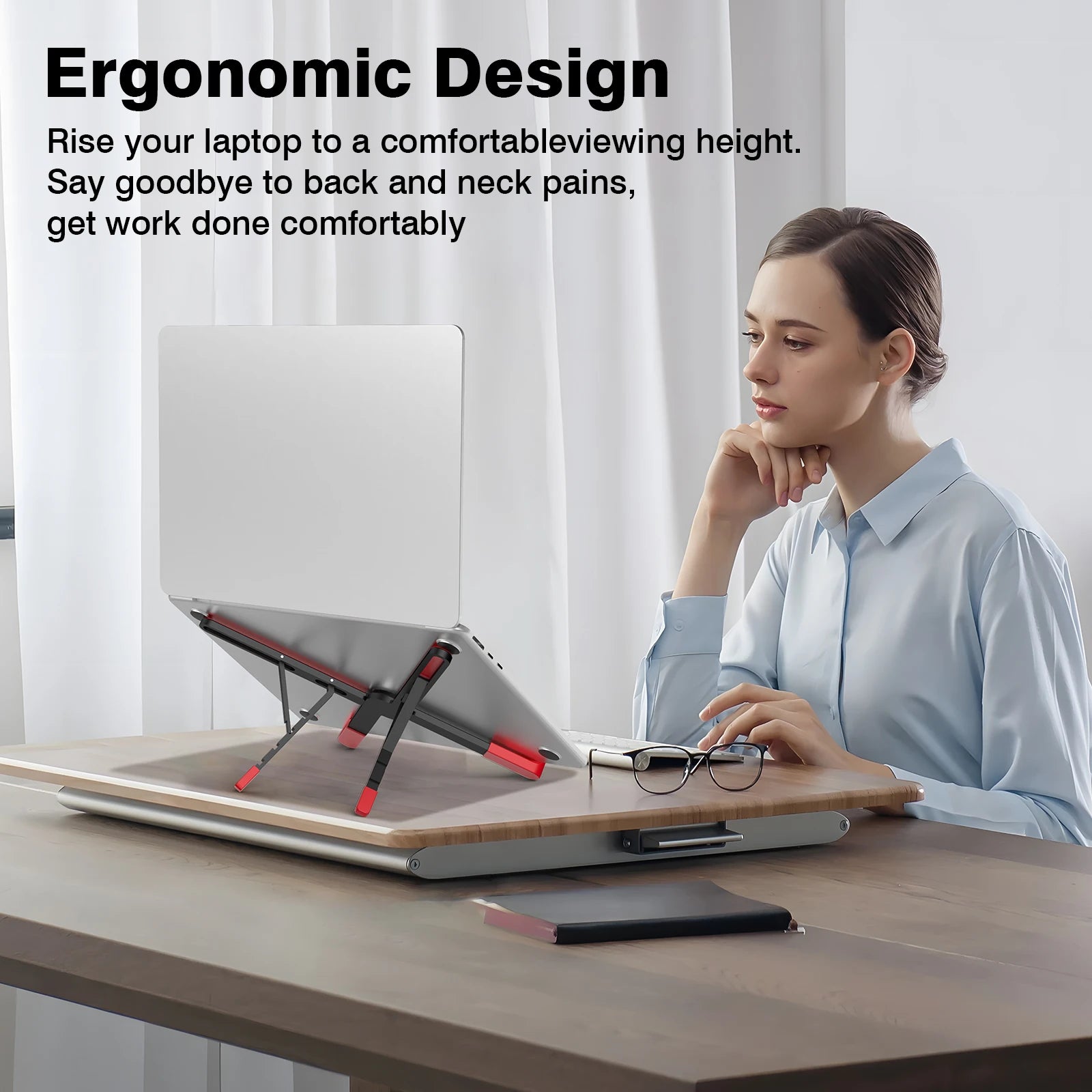 Laptop Stand Adjustable Portable Aluminum Notebook Holder with Foldable Design and Ergonomic Height Support