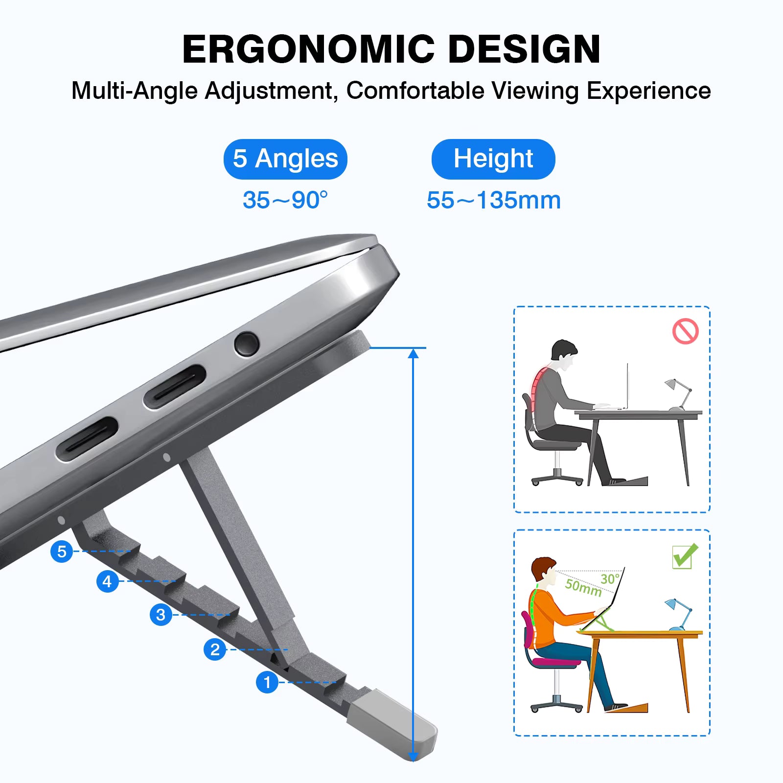 Laptop Stand Adjustable Portable Aluminum Notebook Holder with Foldable Design and Ergonomic Height Support