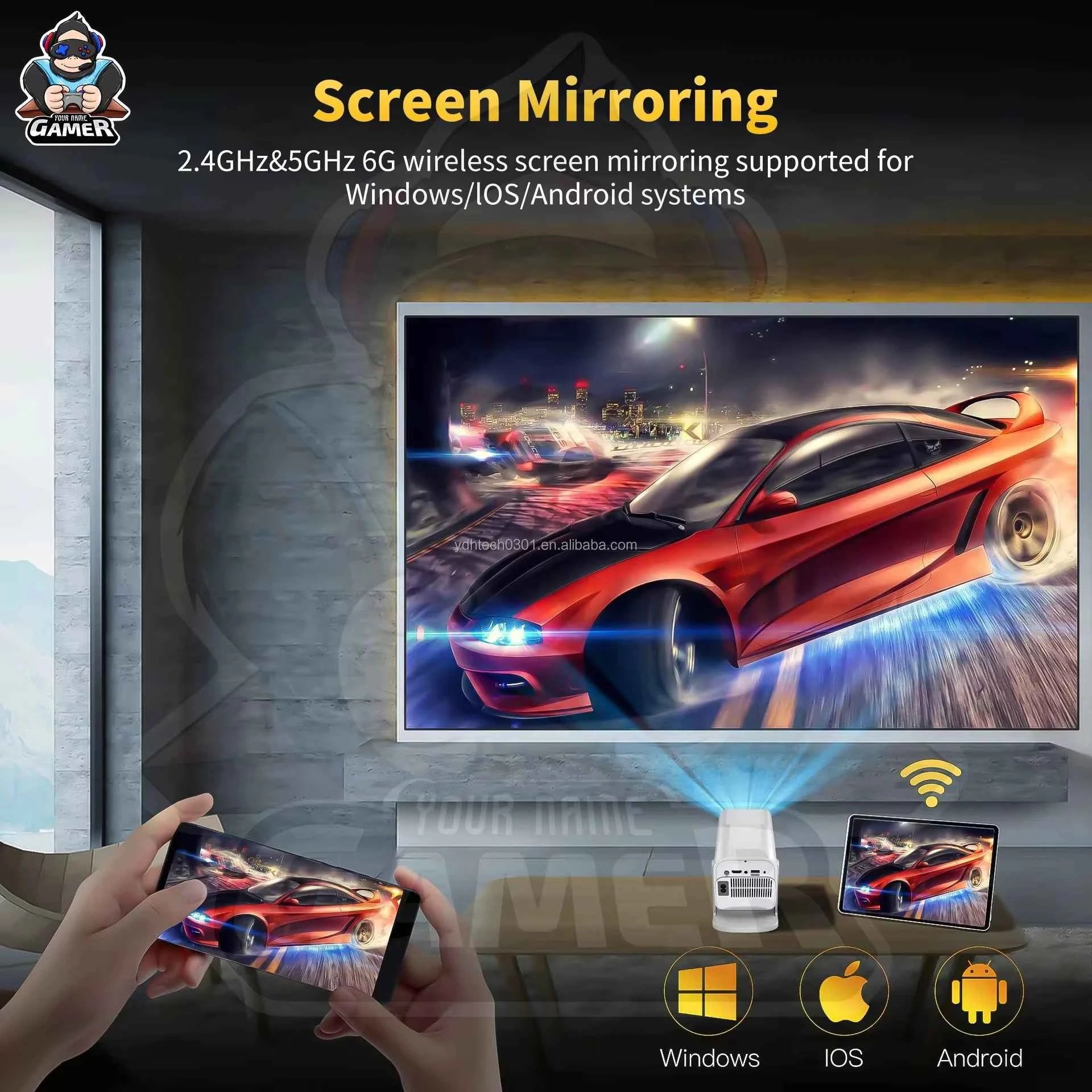 HCS350 Pro Smart Mini Projector | 4K Input, Android 11, 450 ANSI Lumens. 150" Home Cinema