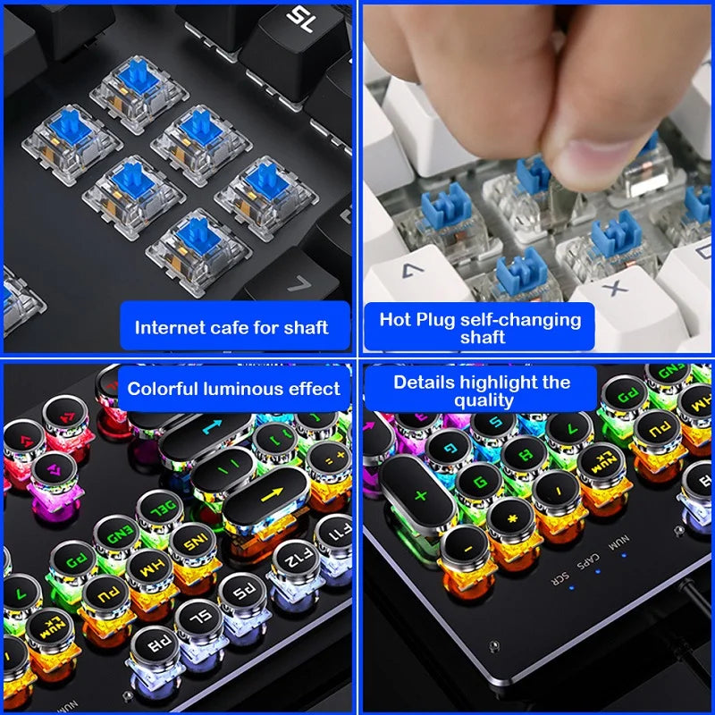 Retro Punk Keyboard Mechanical Gaming RGB | 104 Keys, USB Wired, Blue/Brown/Black Switches, Backlit for PC & Laptop