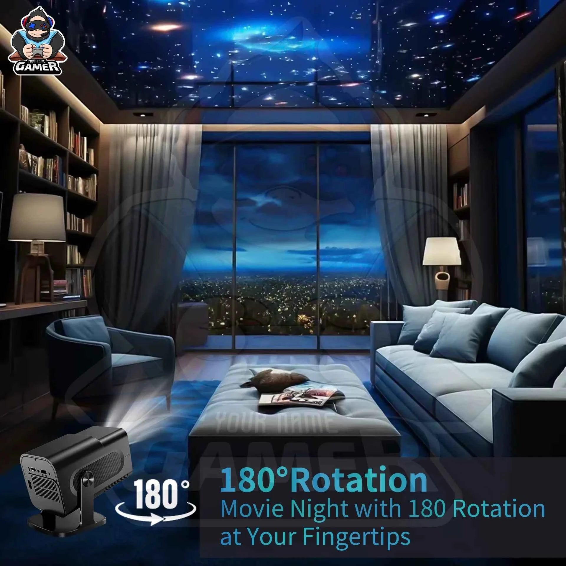 HCS350 Pro+ Smart Mini Projector | 4K Input, Android 16, 450 ANSI Lumens. 200" Home Cinema