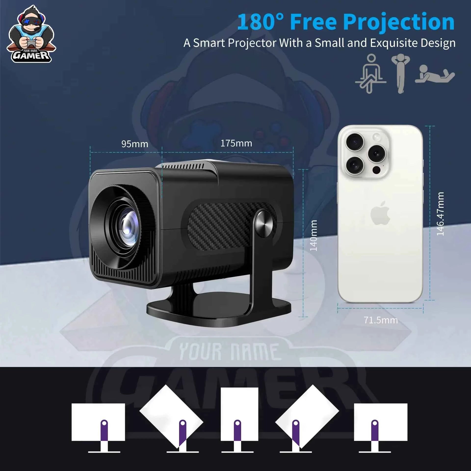 HCS350 Pro+ Smart Mini Projector | 4K Input, Android 16, 450 ANSI Lumens. 200" Home Cinema