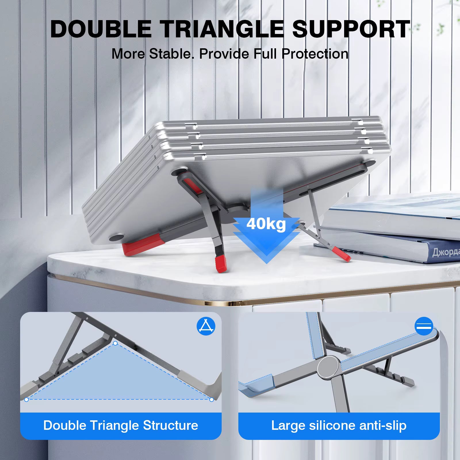 Laptop Stand Adjustable Portable Aluminum Notebook Holder with Foldable Design and Ergonomic Height Support