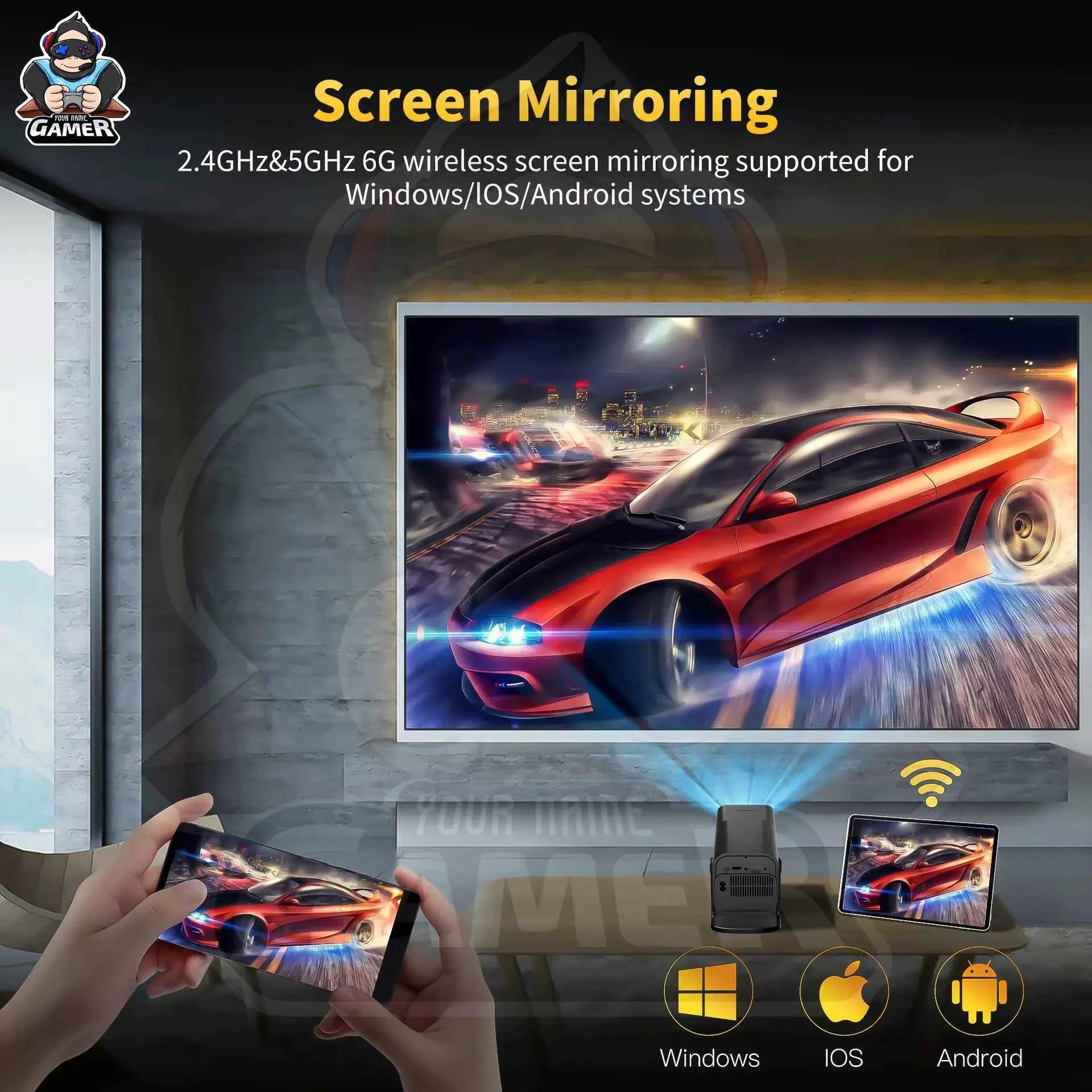 HCS350 Pro+ Smart Mini Projector | 4K Input, Android 16, 450 ANSI Lumens. 200" Home Cinema