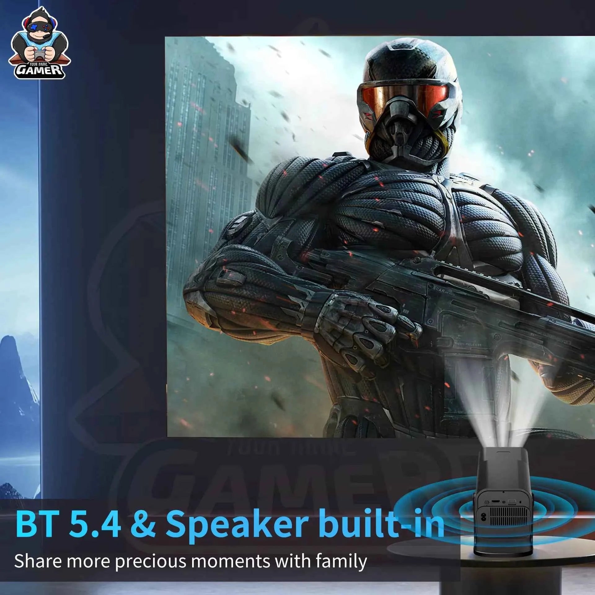 HCS350 Pro+ Smart Mini Projector | 4K Input, Android 16, 450 ANSI Lumens. 200" Home Cinema