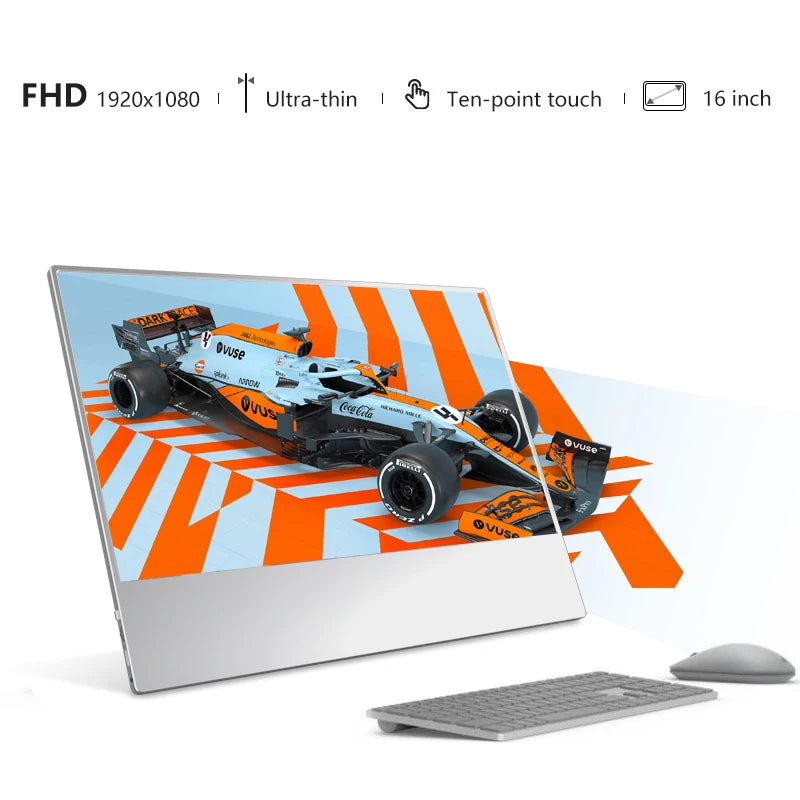 SIBOLAN Slim Monitor 16 Inch 1080P Portable Display, Ultra-Narrow Bezel, Ultra-Thin Unibody Design, On-Cell Touch, Mini HD, ODM Support