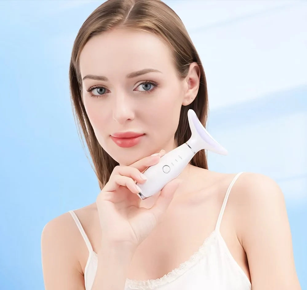 3-in-1 LED Light Therapy Neck & Face Massager - Skin Rejuvenation, Firming & Lifting