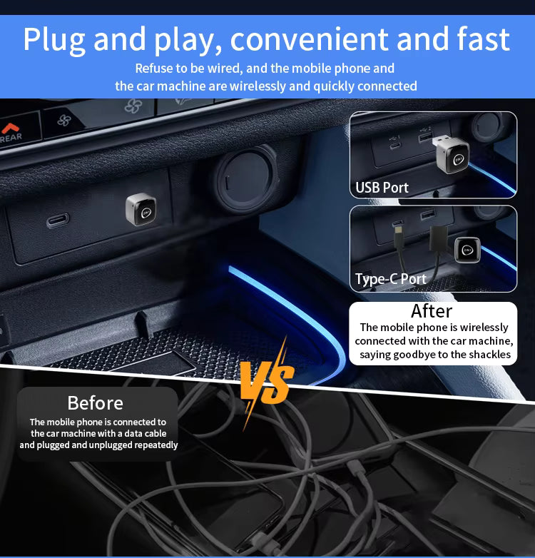Mini Wireless Adapter, Small USB CarPlay and Android Auto Dongle ODM Converter for Apple iOS and Android Devices
