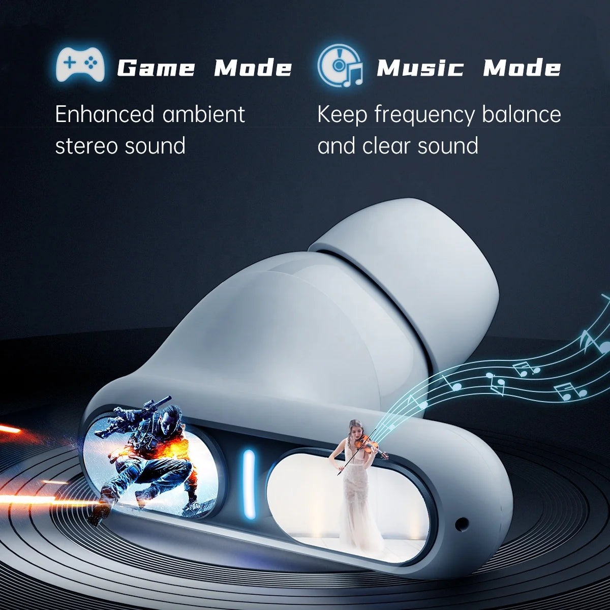 Langsdom Gaming Earbuds – Bluetooth Headset with Mic, HiFi Bass Stereo Sound, TWS True Wireless, Sports Fit, LED Design