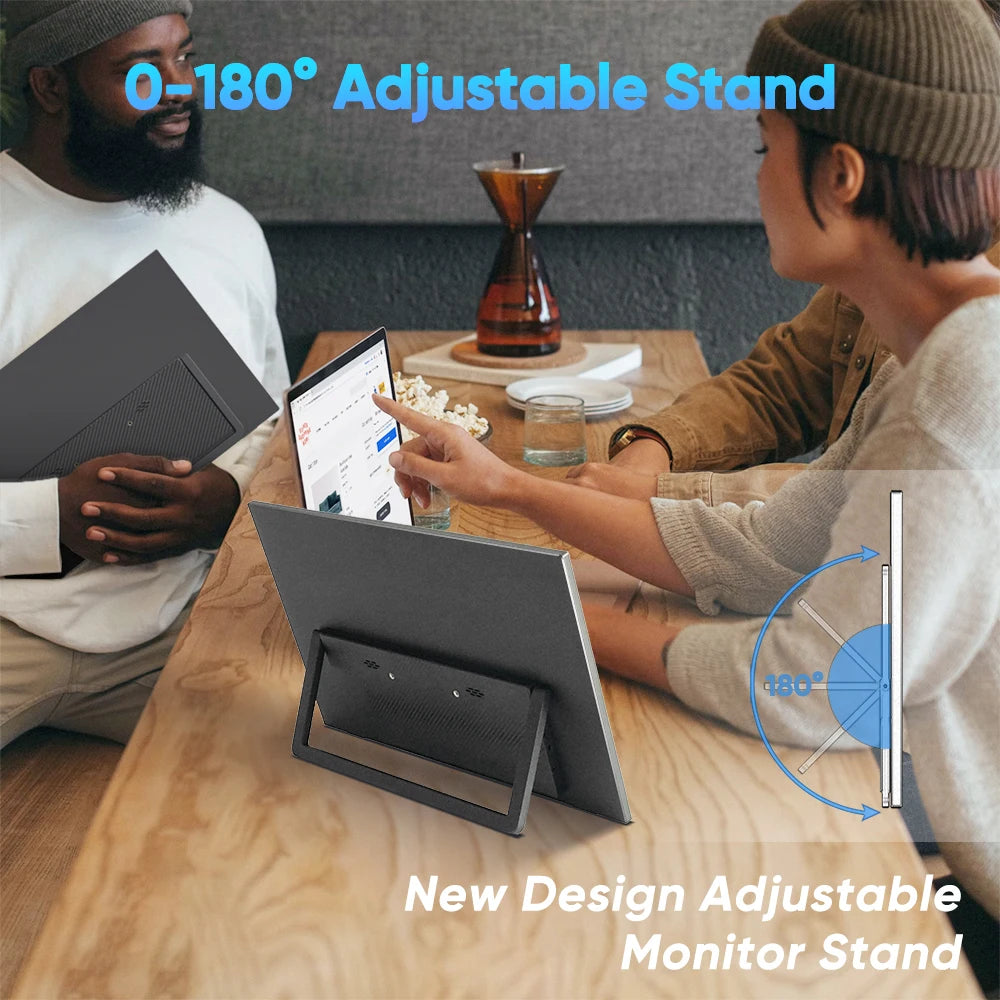 SIBOLAN Portable touchscreen monitor 15.6 inch FHD IPS display with USB dual extender and integrated kickstand for laptop and PC