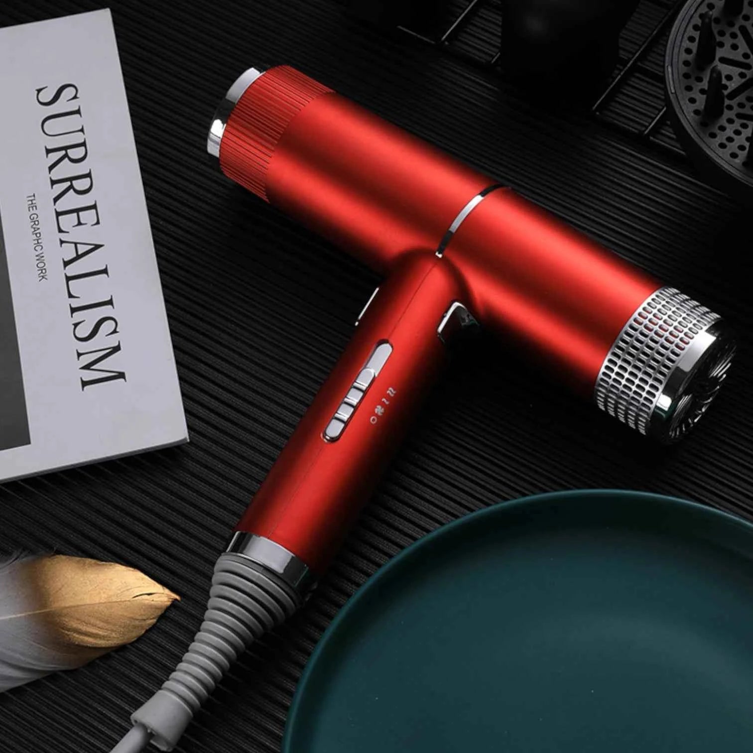 Hair Dryer Professional Negative Ion Technology, Fast Drying, Low Noise, Compact and Portable Styling Tool
#Color=Red,Rosso