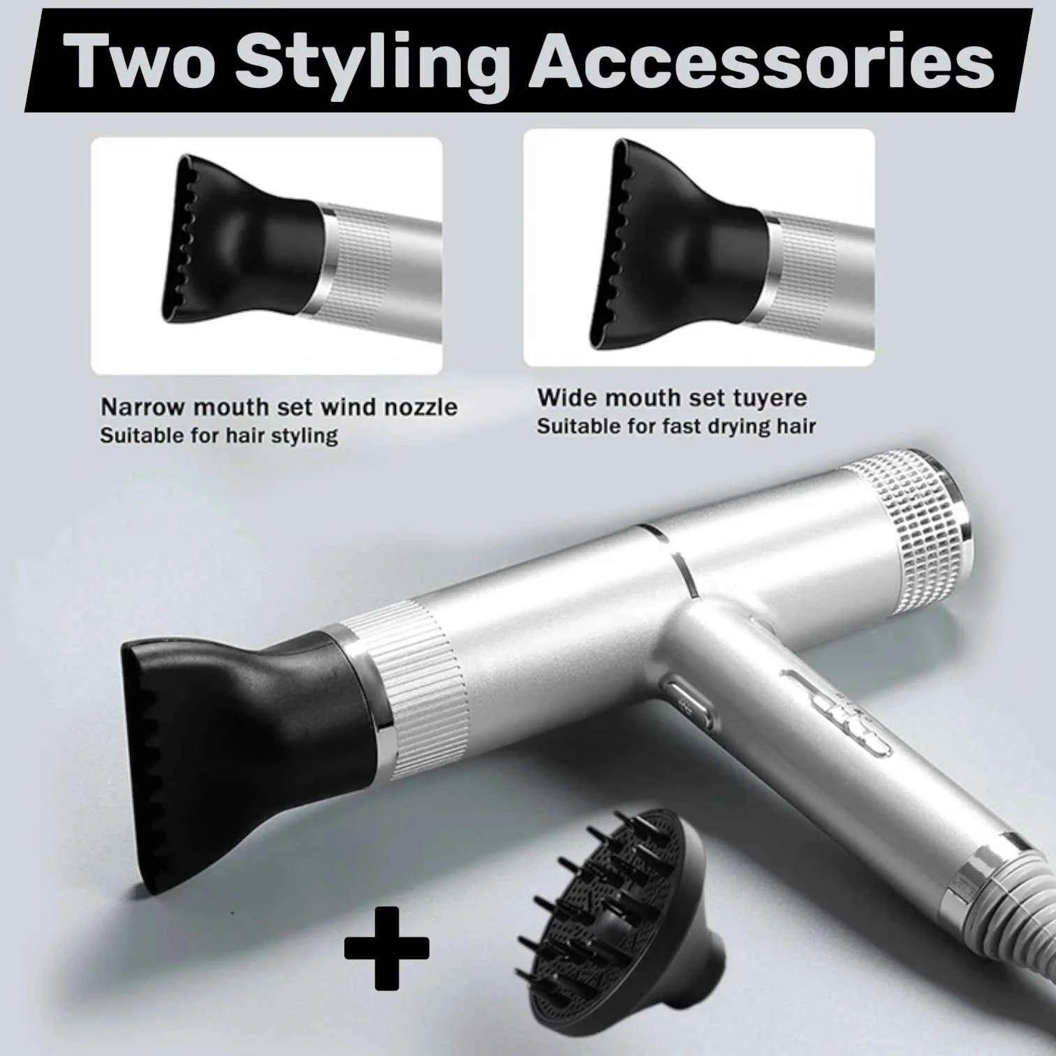 Hair Dryer Professional Negative Ion Technology, Fast Drying, Low Noise, Compact and Portable Styling Tool