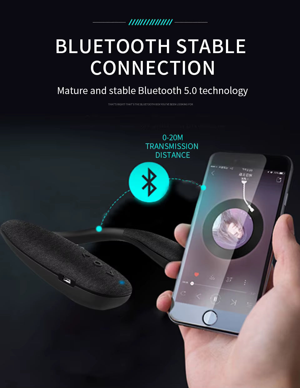 Wearable Stereo Sound AptX High Fidelity 3D Audio with Low Latency, Built-in Mic, IPX5 Waterproof for Home and Outdoor