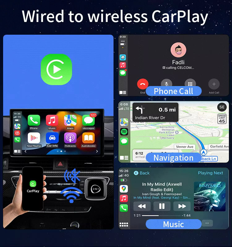 Mini Wireless Adapter, Small USB CarPlay and Android Auto Dongle ODM Converter for Apple iOS and Android Devices