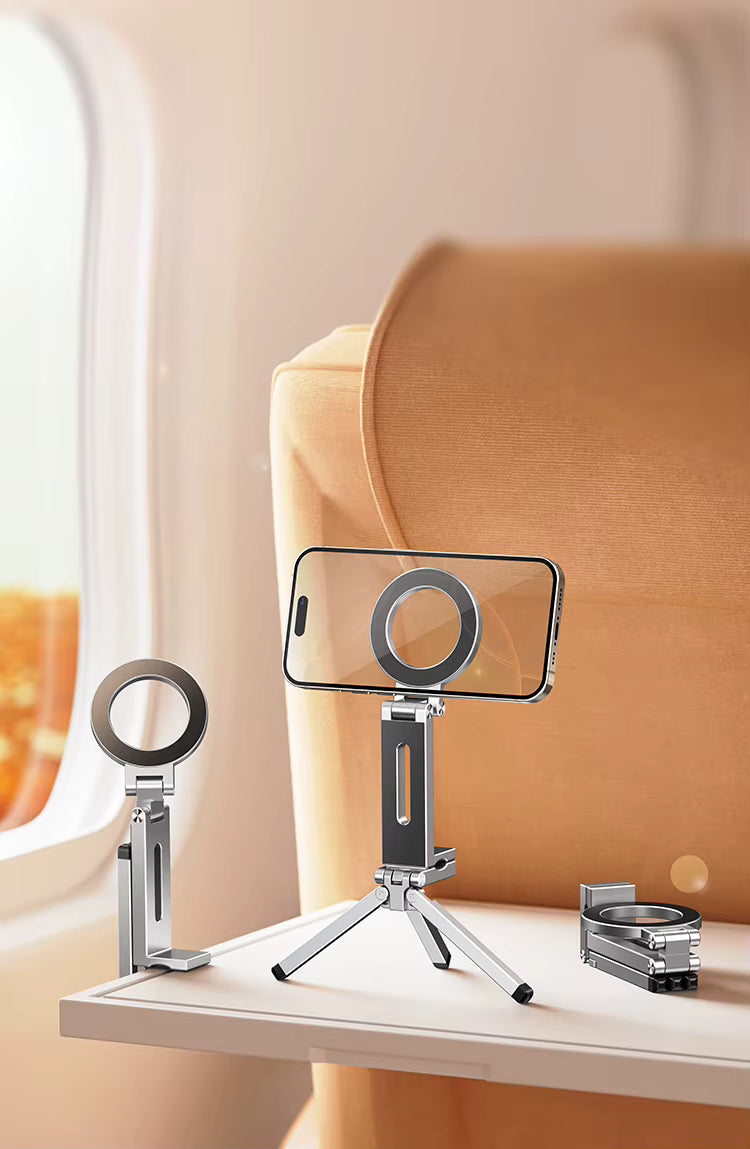 Magnetic Tripod Stand 360° Rotating Foldable Pocket Mount Compatible with iPhone and MagSafe Phones