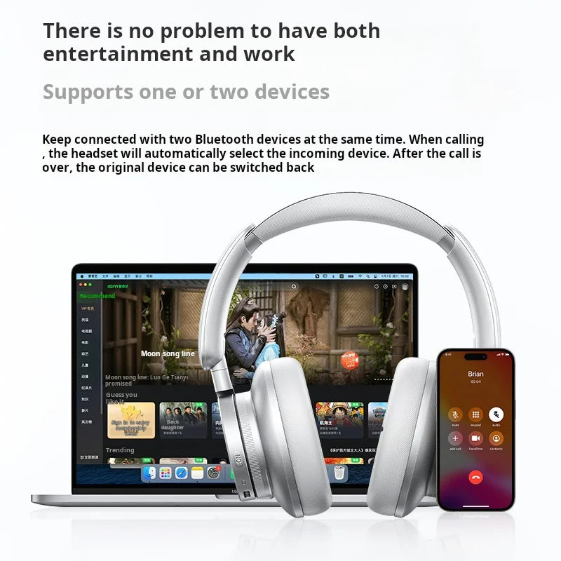 TOURACE H60 Headphones Active Noise Cancelling Wireless Earphones with LED, Metallic Finish, Sweatproof Sports Design and Long Battery Life