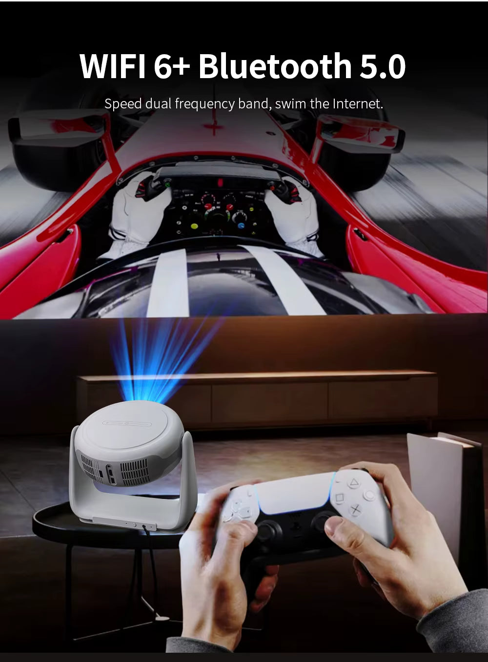 OEM Rotating Projector Mini Smart Android 11 Home Cinema, 230 ANSI Lumens, 1080P Portable 4K Rechargeable Projector