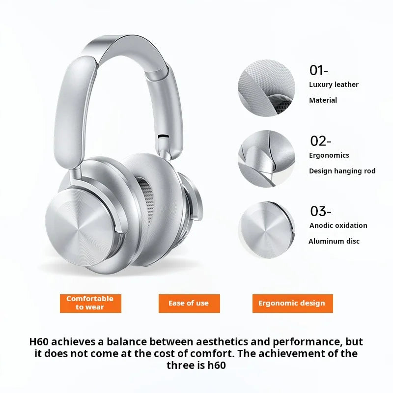 TOURACE H60 Headphones Active Noise Cancelling Wireless Earphones with LED, Metallic Finish, Sweatproof Sports Design and Long Battery Life