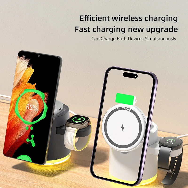 Wireless Charger Dock 4 in 1 Fast Charging Stand with Night Light, MagSafe iPhone 17/16/15/14 Pro Max, Apple Watch, and AirPods Pro 2–8
