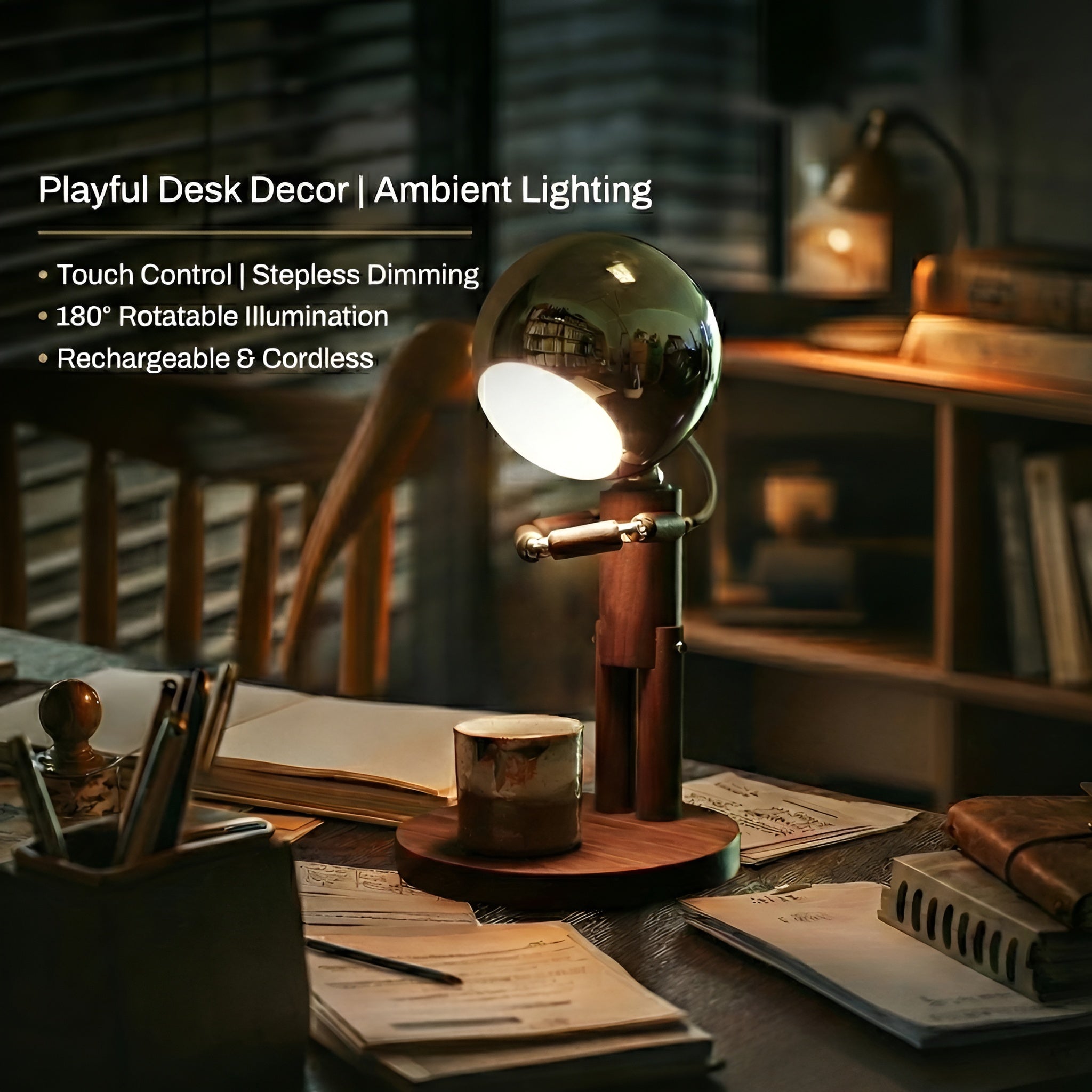 LunaLight: Articulated Wood Companion Lamp - Rechargeable | Benitronica