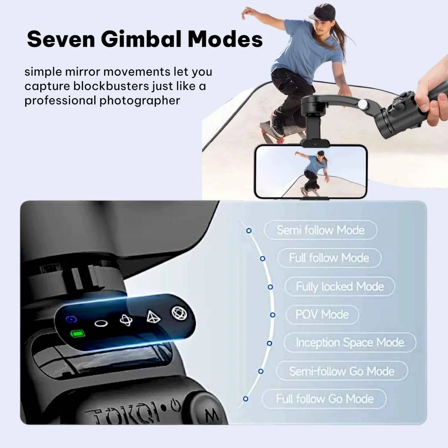 TOKQI M02 Handheld Gimbal Stabilizer with 3-Axis Anti-Shake, Remote & Tripod