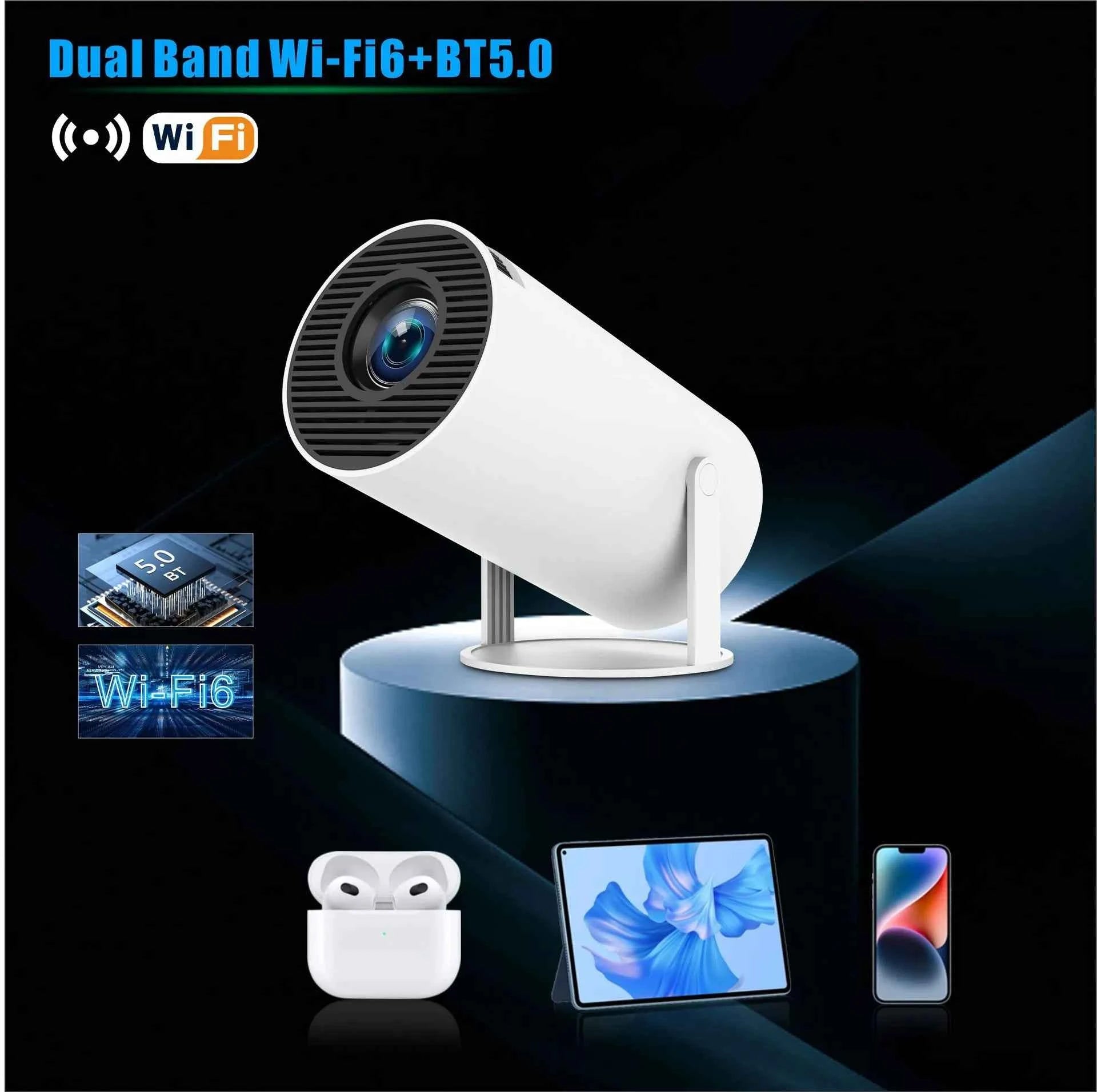 Portable Projector HY300 Pro LED 260 ANSI, Android 11 with Apps, 720P HD, Dual WiFi 6 & BT 5.0, Home and Outdoor Cinema