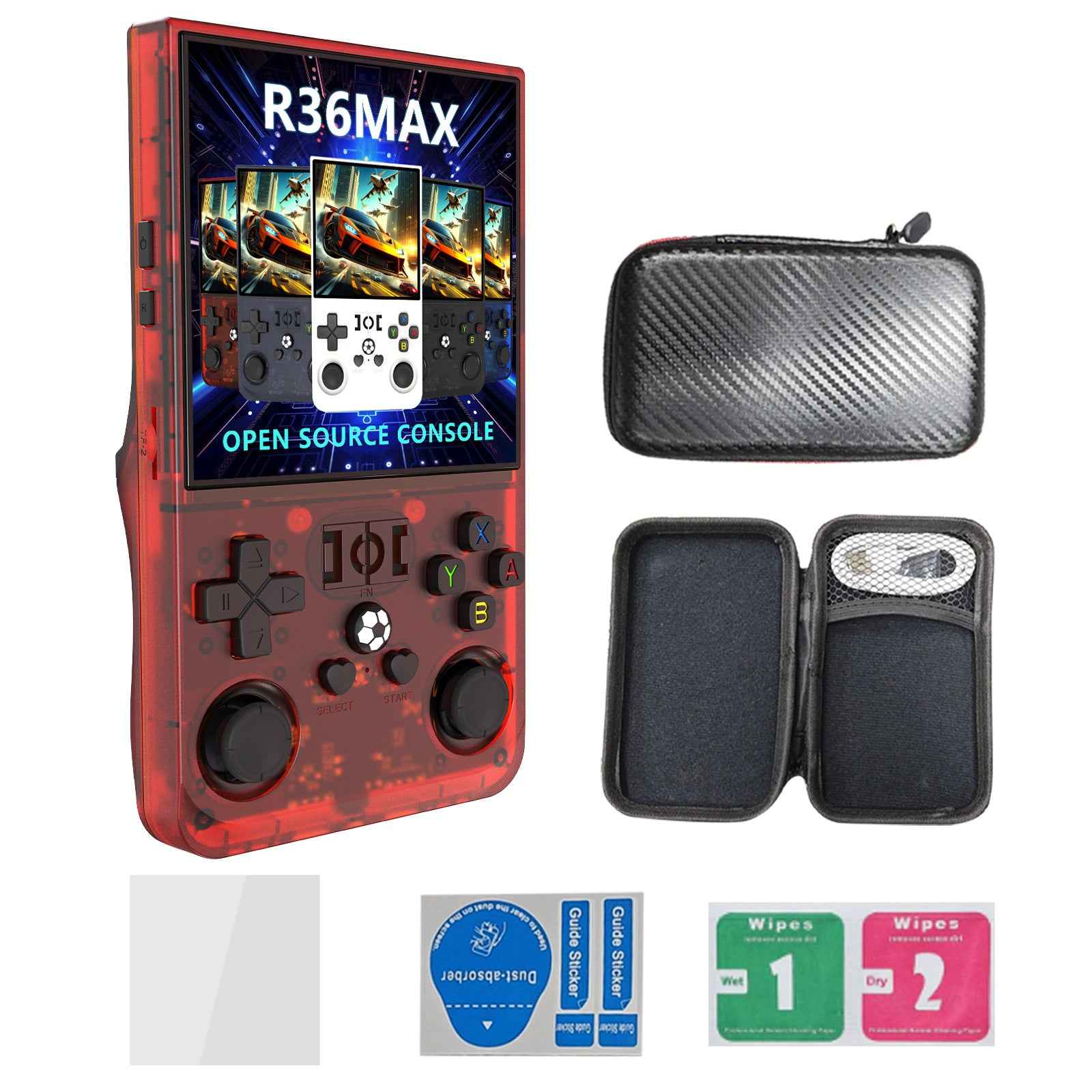 R36 MAX Handheld Retro Arcade Console | 4-inch HD Screen, Open Source Linux, Portable PSP GBA Emulator
#Color=Red,Rosso