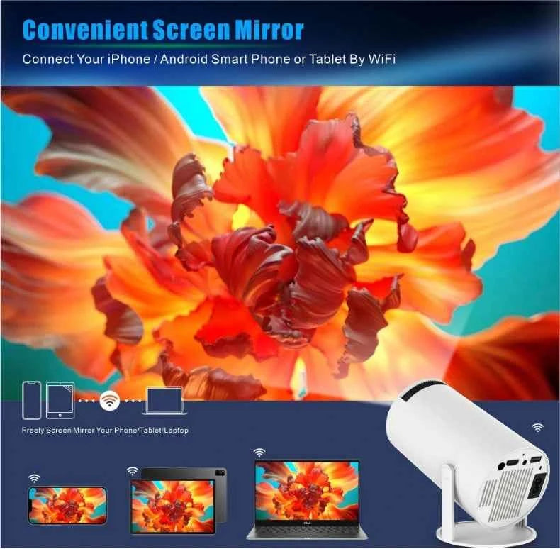 Portable Projector HY300 Pro LED 260 ANSI, Android 11 with Apps, 720P HD, Dual WiFi 6 & BT 5.0, Home and Outdoor Cinema