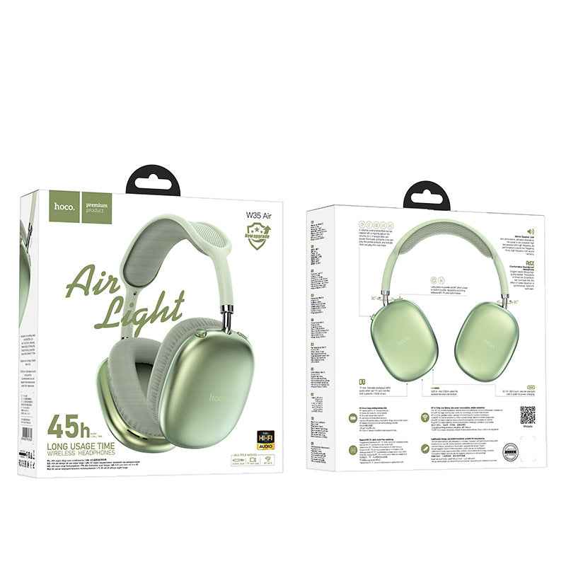 HOCO W35 Air Wireless Bluetooth 5.3 Headphones 45H Playtime HiFi Stereo Over-Ear Headset Mic AUX TF
#Color=Green,Verde