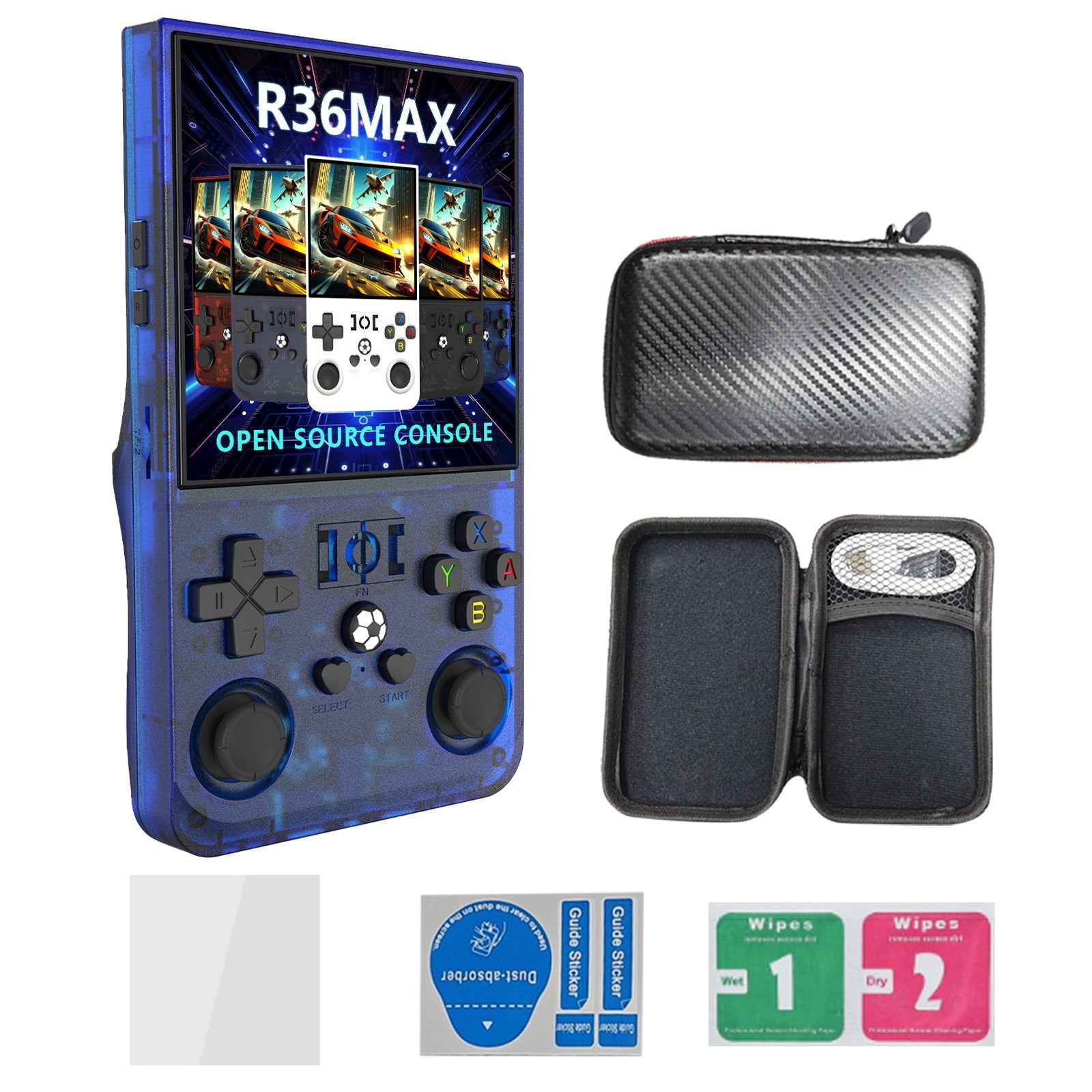 R36 MAX Handheld Retro Arcade Console | 4-inch HD Screen, Open Source Linux, Portable PSP GBA Emulator
#Color=Blue,Blu