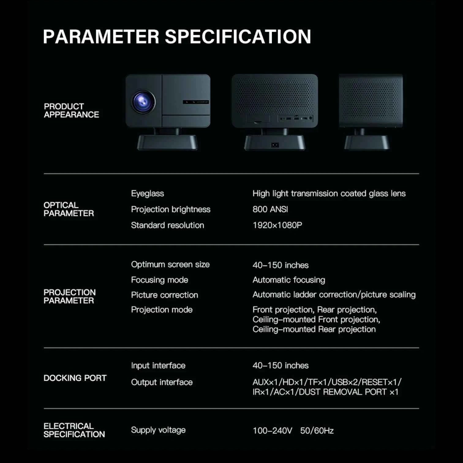 P50 1080P Home Projector 800 ANSI 4K UHD Auto Focus WiFi 6 Smart System