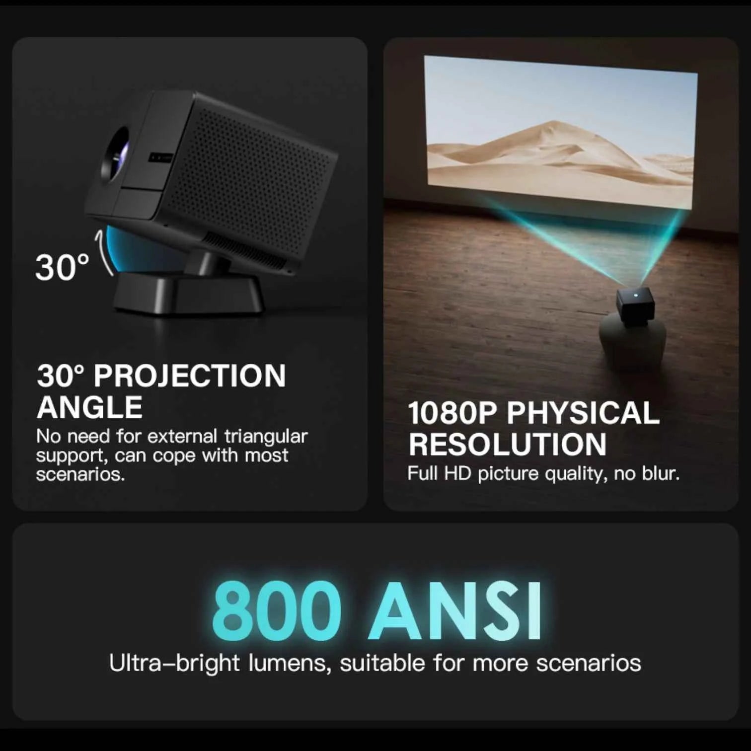 P50 1080P Home Projector 800 ANSI 4K UHD Auto Focus WiFi 6 Smart System