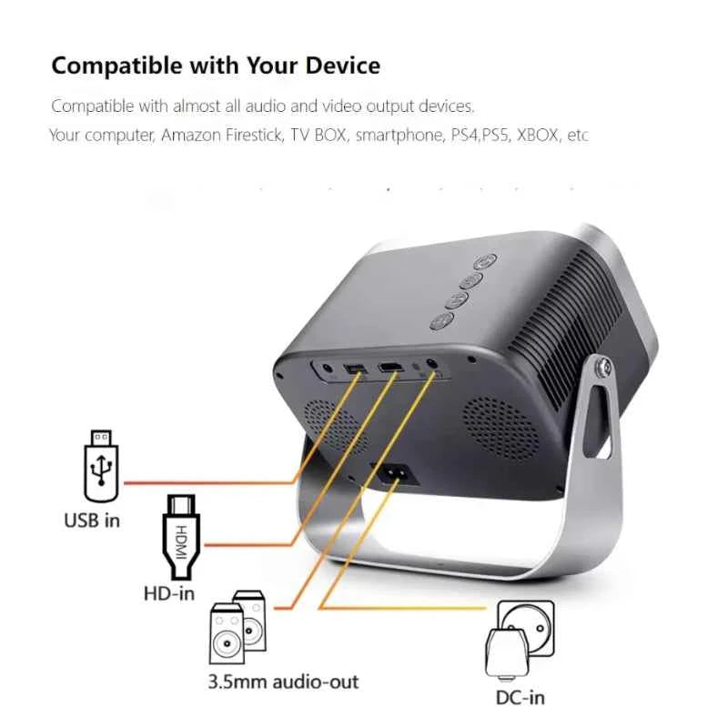 Mini Smart Projector - HD with 4K support, Dual-Band Wi-Fi, Android. Portable Outdoor Home Theater 200 Lumens