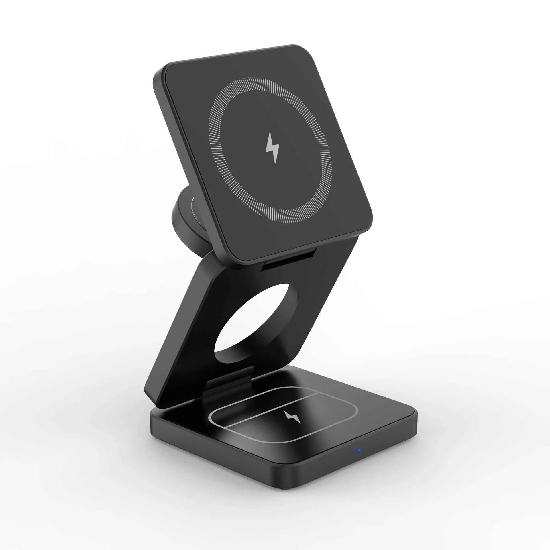 Magnetic Charger Station 3-in-1 | 15W Fast Wireless Dock for iPhone, Apple Watch, AirPods, MagSafe Android Phones, Google Pixel, Foldable Design