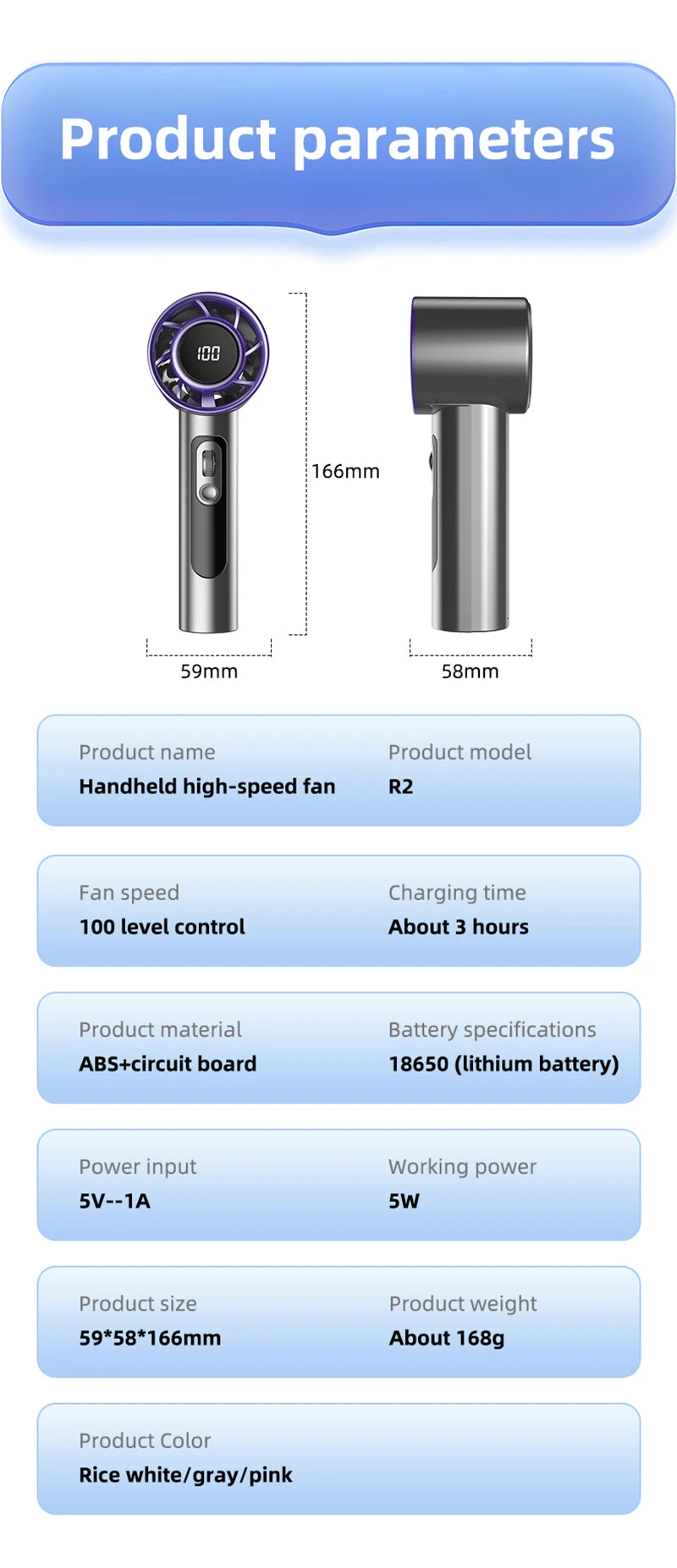 Turbo Handheld Fan Xiaomi F08 with LED Display, 100-Speed Adjustment, Long-Lasting Battery & USB Fast Charging