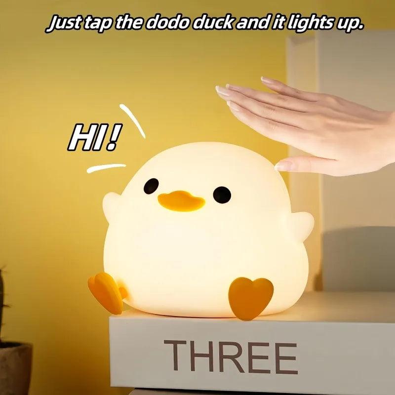 Duoduo Duck Cute Night Light with Touch Control, Rechargeable Lamp for Bedroom and Living Room