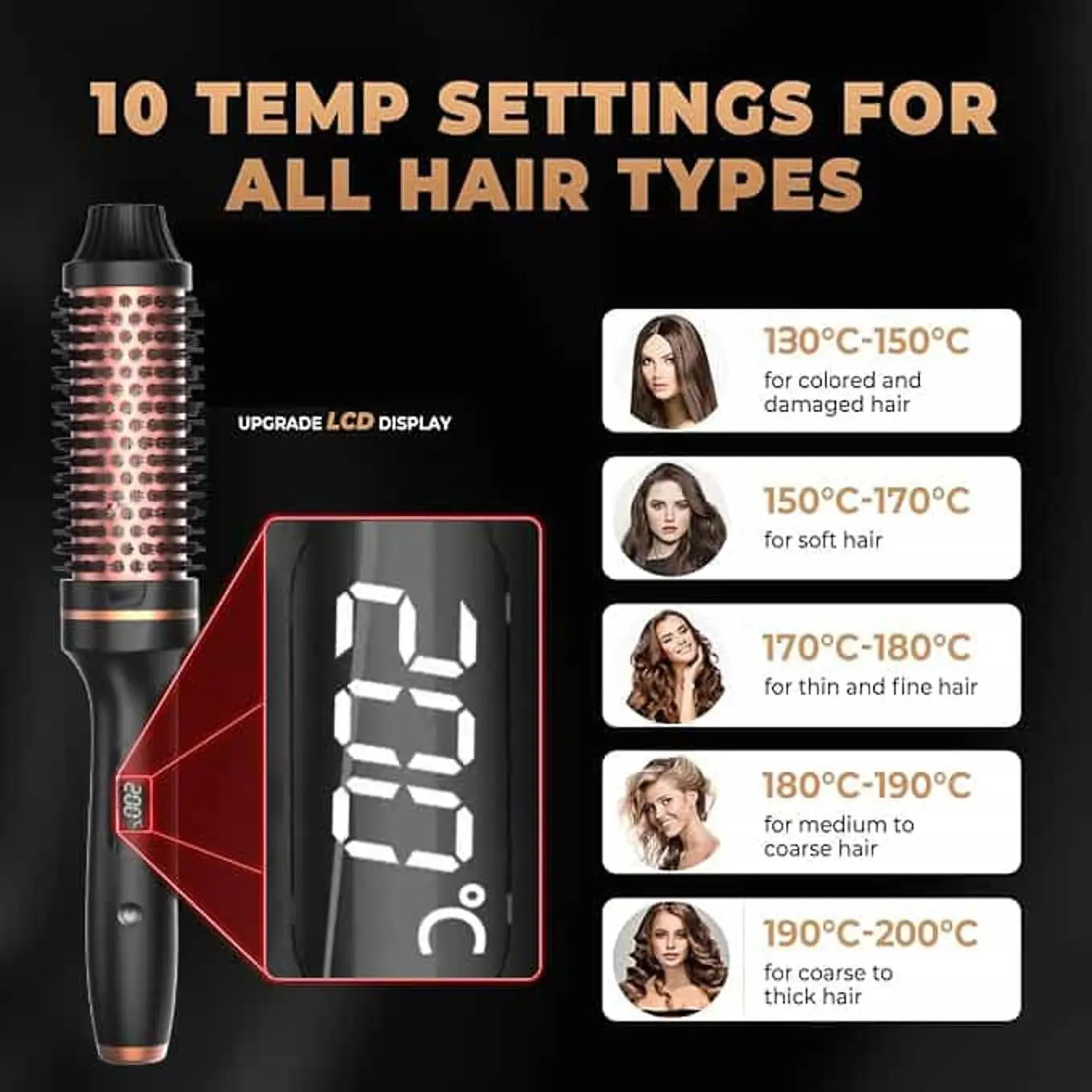 3 in 1 Hair Curler Straightener Brush Ceramic Thermal Curling Iron Volumizing Comb with Double PTC Heater, Professional Heated Styling Tool