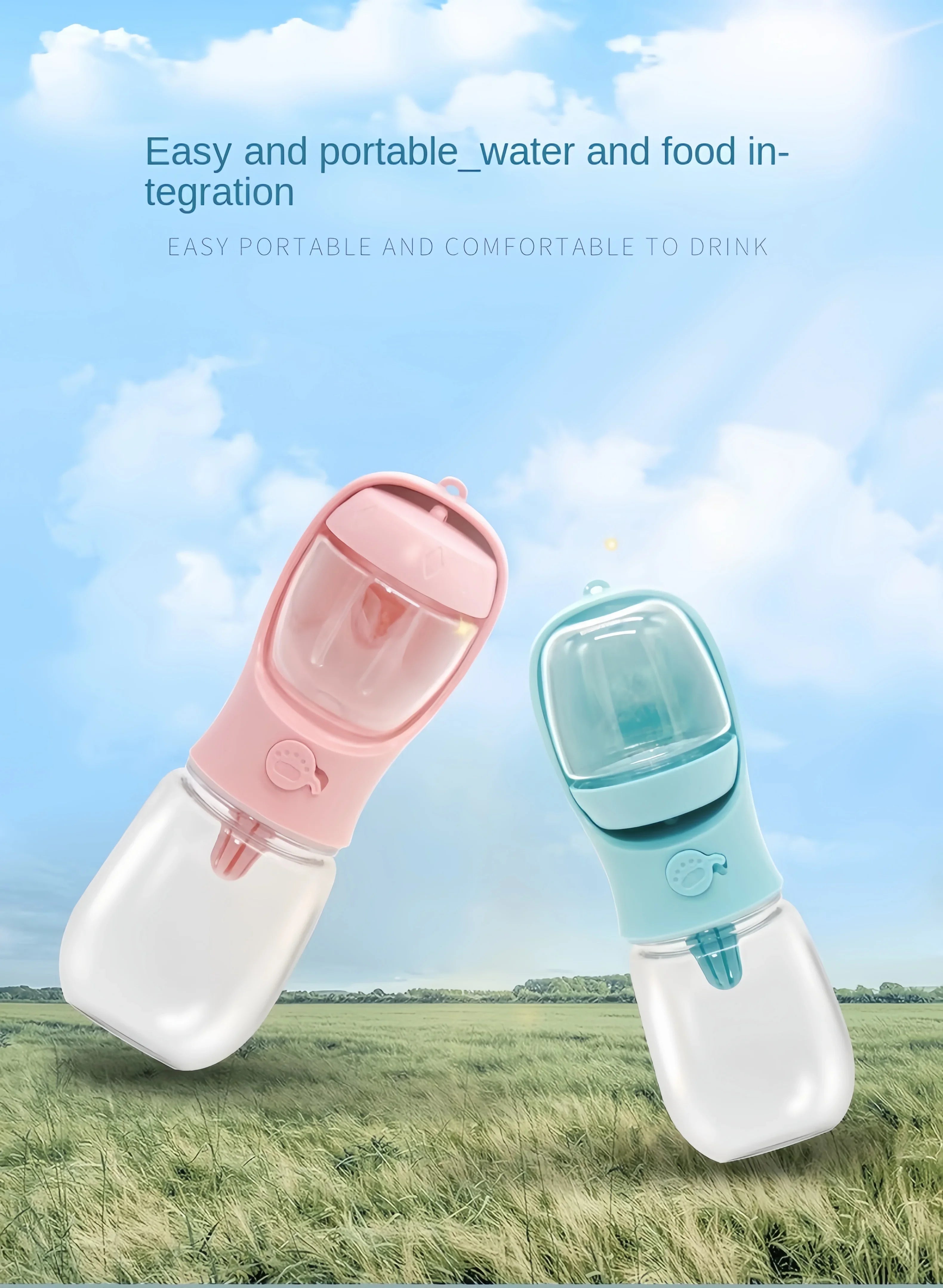 Portable Pet Bottle 550ml with Food and Water Container, Travel Feeder Bowl for Dogs and Cats, Outdoor Leak-Proof Dispenser for Puppies and Small Pets