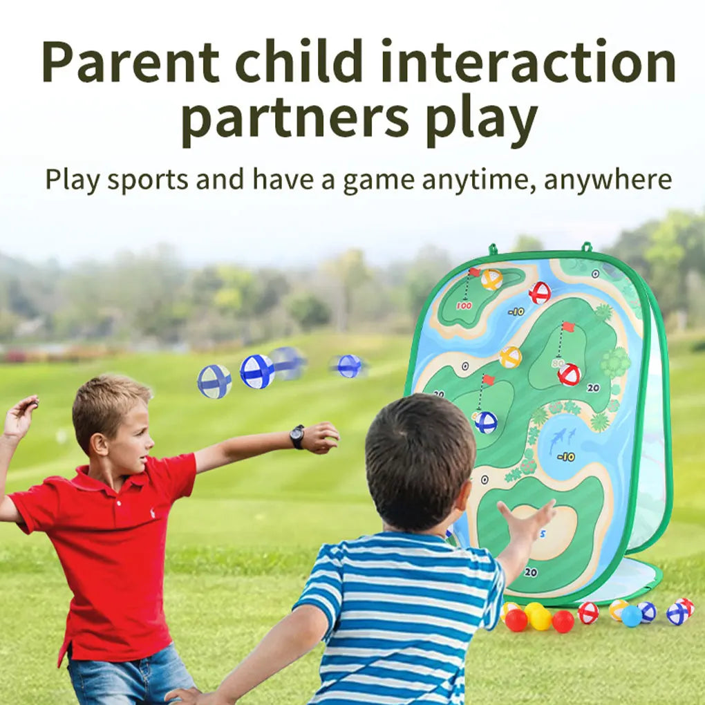 Kids Golf Game Chipping Mat Set with Dart Target, Golf Club, Sticky Balls, Outdoor Training and Toy Set