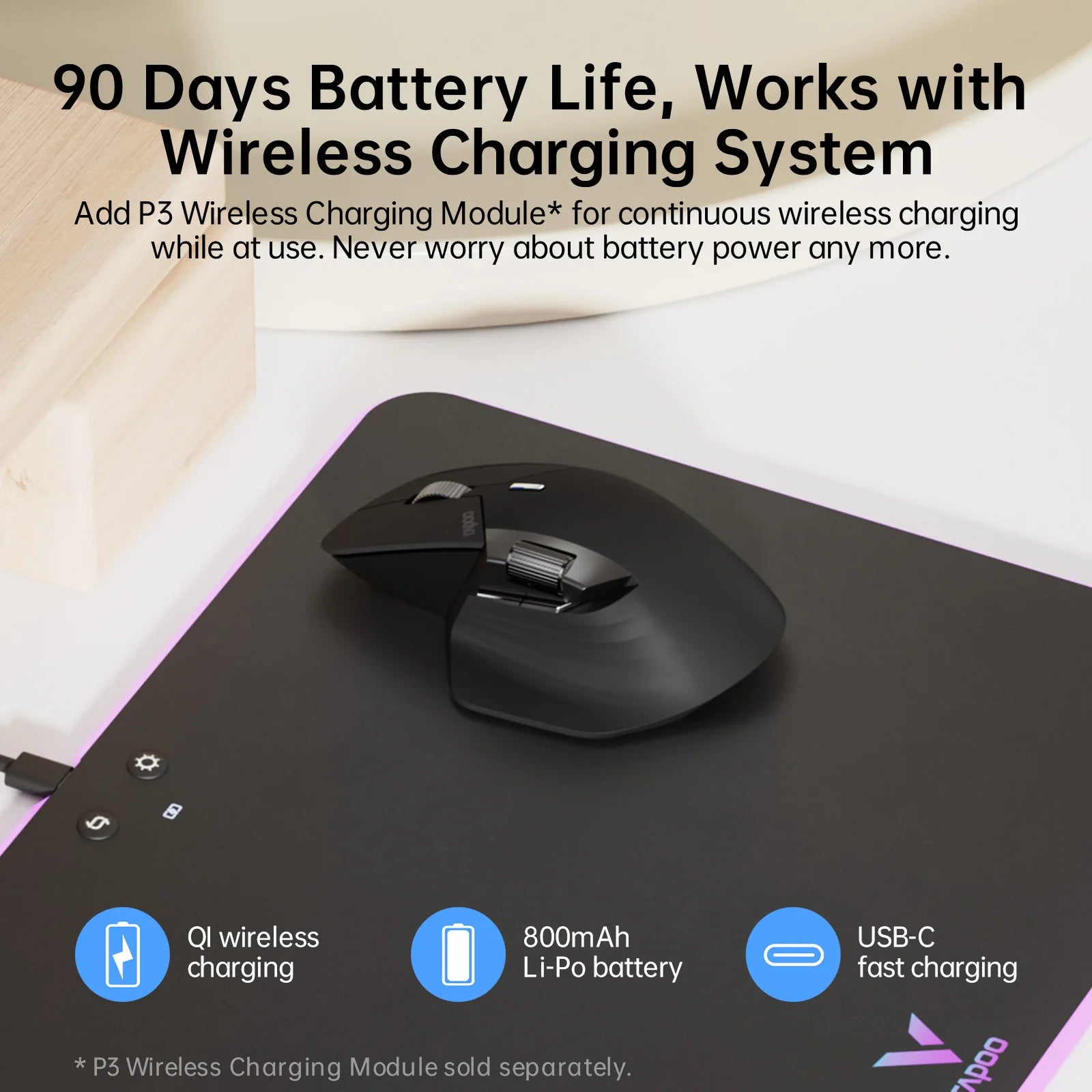Ergonomic Wireless Mouse – Rapoo MT760L Multi-Mode Rechargeable Mouse, 4000 DPI, Supports up to 4 Devices via Bluetooth and 2.4G