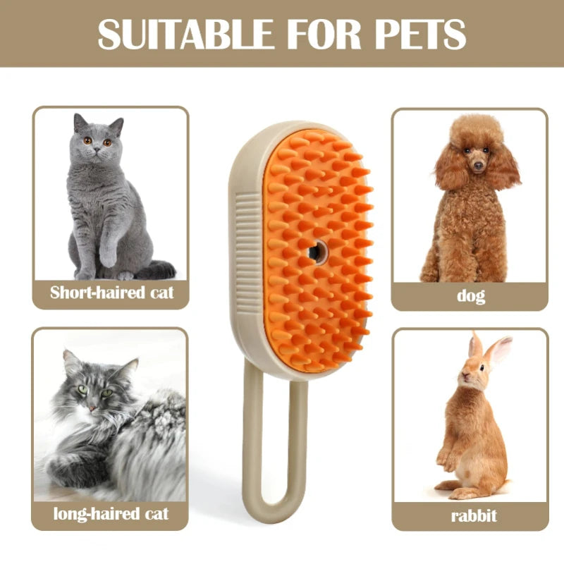 Steam Brush Cat 3in1 Pet Hair Remover, Steamy Spray Grooming Comb, Massage & Cleaning Supplies for Cats