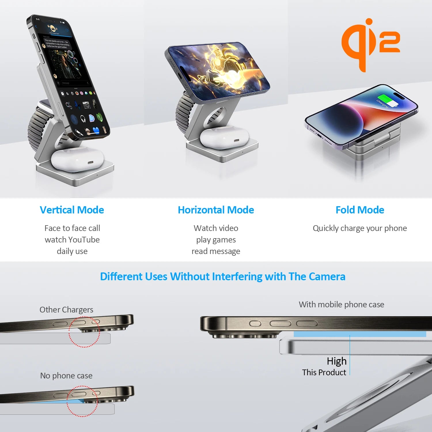 Magnetic Charger Station – Qi2 3-in-1 15W Fast Wireless Charging Dock for iPhone 16/15/14/13, Apple Watch & AirPods, Foldable Design
