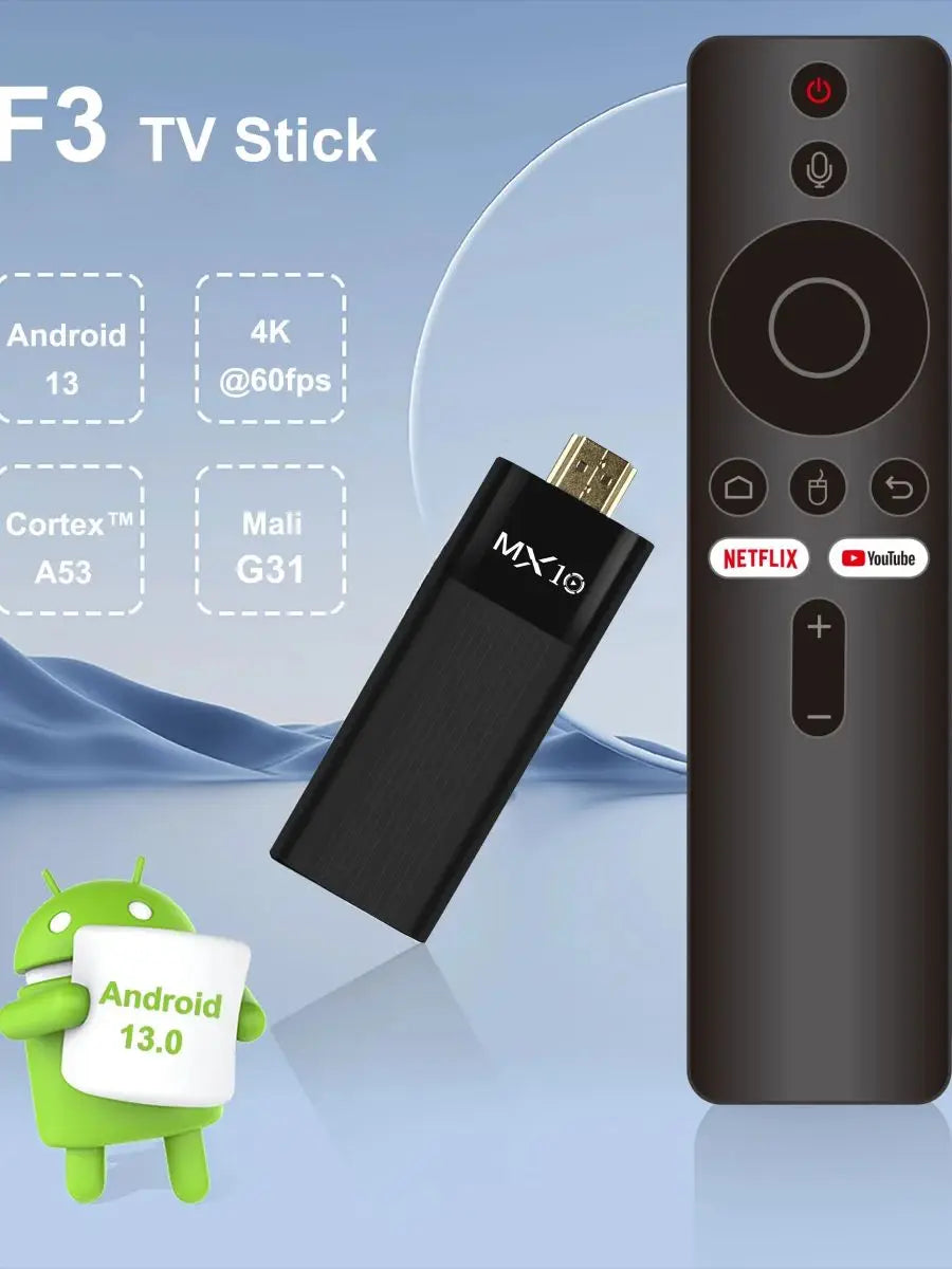MX10-F3 TV Stick 4K Android 11 with All winner H313, Dual-Band WiFi 2.4G/5G, 2GB RAM 16GB Storage, TV Box Alternative to Fire Stick
