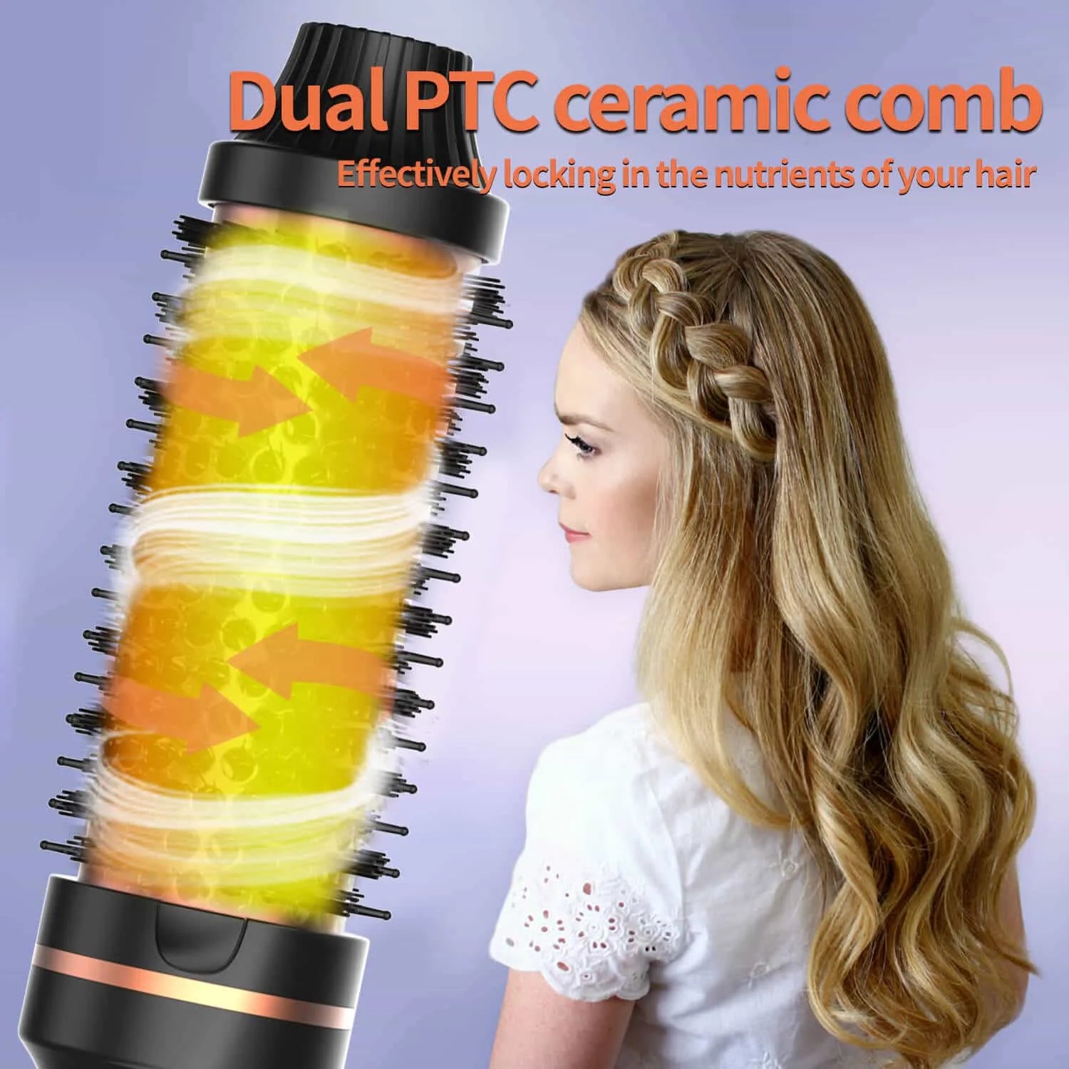 3 in 1 Hair Curler Straightener Brush Ceramic Thermal Curling Iron Volumizing Comb with Double PTC Heater, Professional Heated Styling Tool