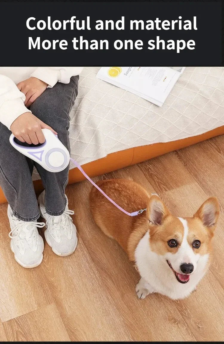Dog Leash Retractable 3M/5M Automatic Rope with Flashlight, Anti-Slip Handle, 360° Tangle-Free, One-Button Lock for Night Walking