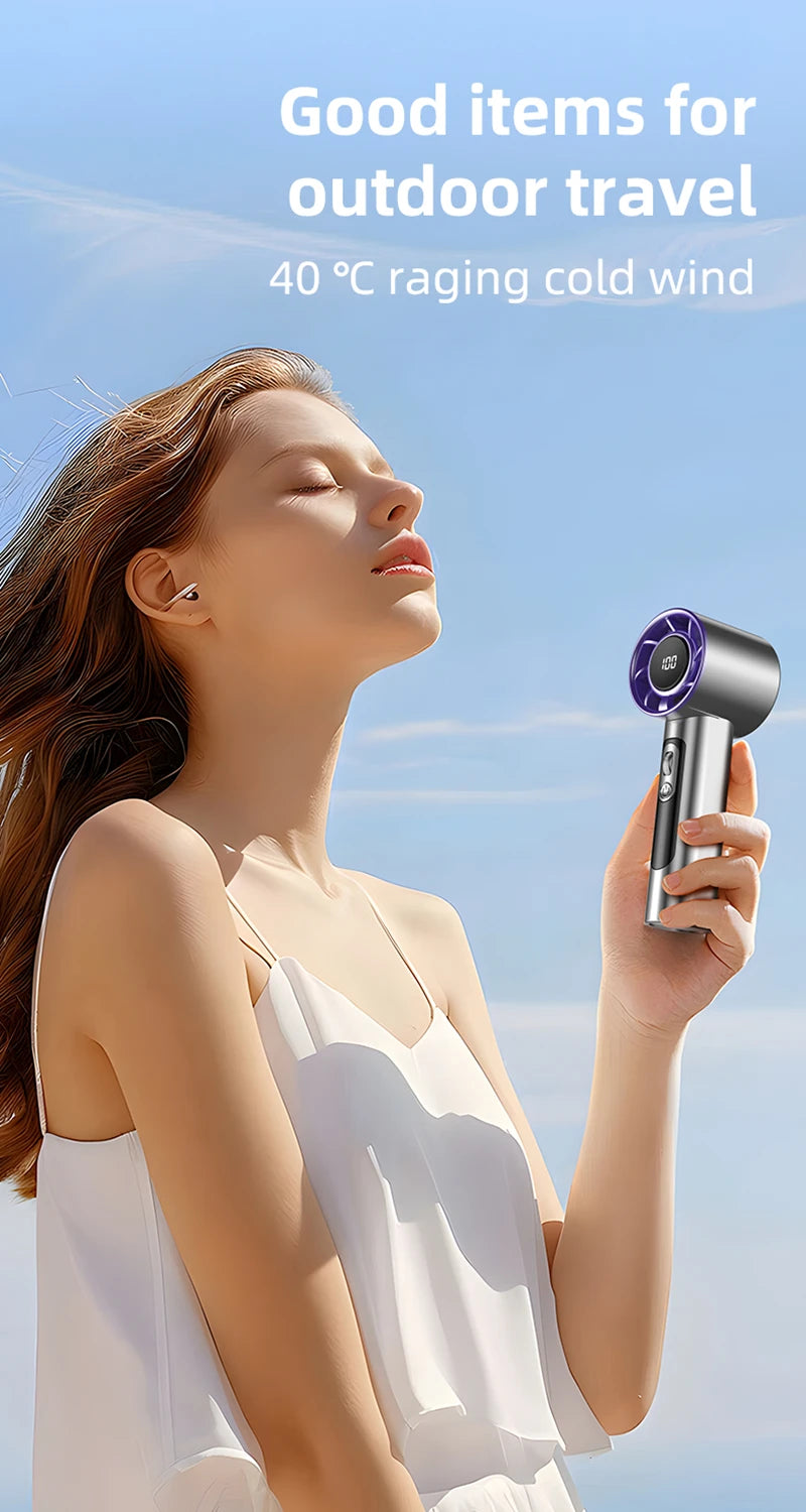 Turbo Handheld Fan Xiaomi F08 with LED Display, 100-Speed Adjustment, Long-Lasting Battery & USB Fast Charging