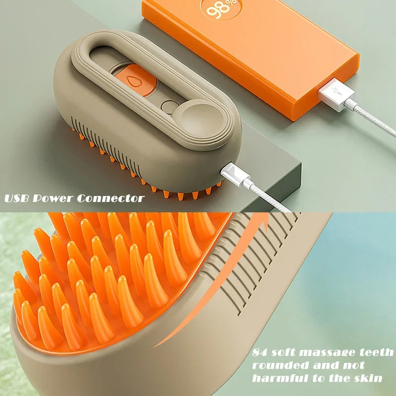 Steam Brush Cat 3in1 Pet Hair Remover, Steamy Spray Grooming Comb, Massage & Cleaning Supplies for Cats