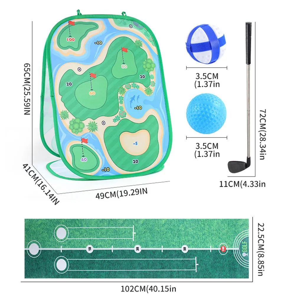 Kids Golf Game Chipping Mat Set with Dart Target, Golf Club, Sticky Balls, Outdoor Training and Toy Set