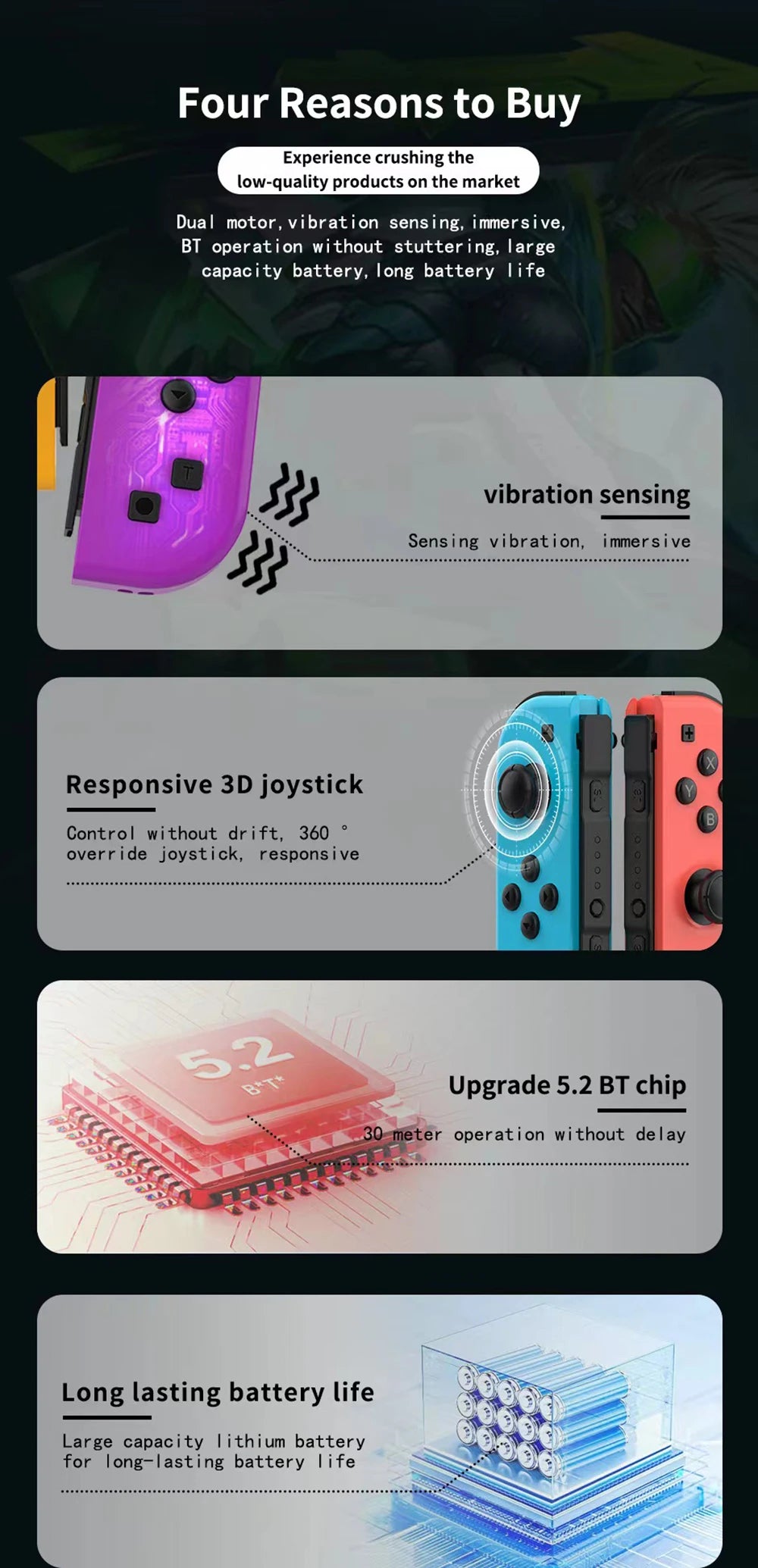 NS Joycons Controller Bluetooth Wireless Gamepad for Switch, Vibration, Turbo, Wake-Up, Gaming Handle & Joystick Control